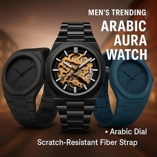 New Arabic Aura Watch Black Modern Creative Design |Waterproof Stainless steel