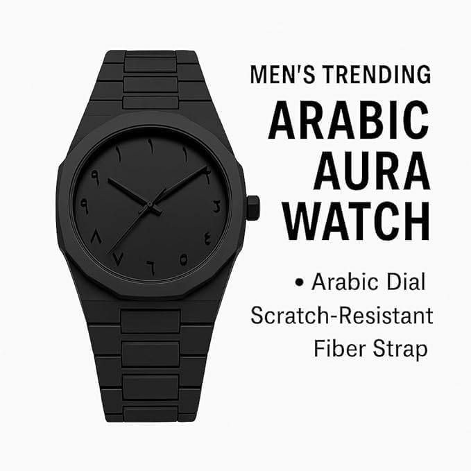 New Arabic Aura Watch Black Modern Creative Design |Waterproof Stainless steel