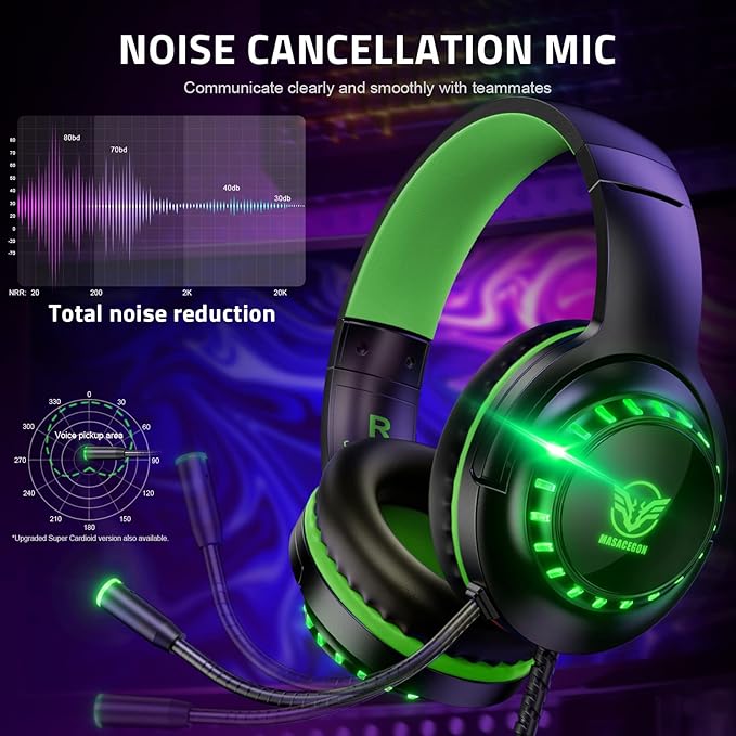 Masacegon Gaming Headset for Gaming |with Noise Canceling Feature
