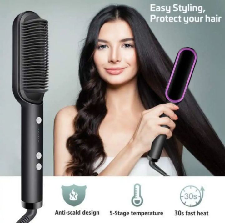 Electric Hair Straightener Brush Curling Comb 2 In 1
